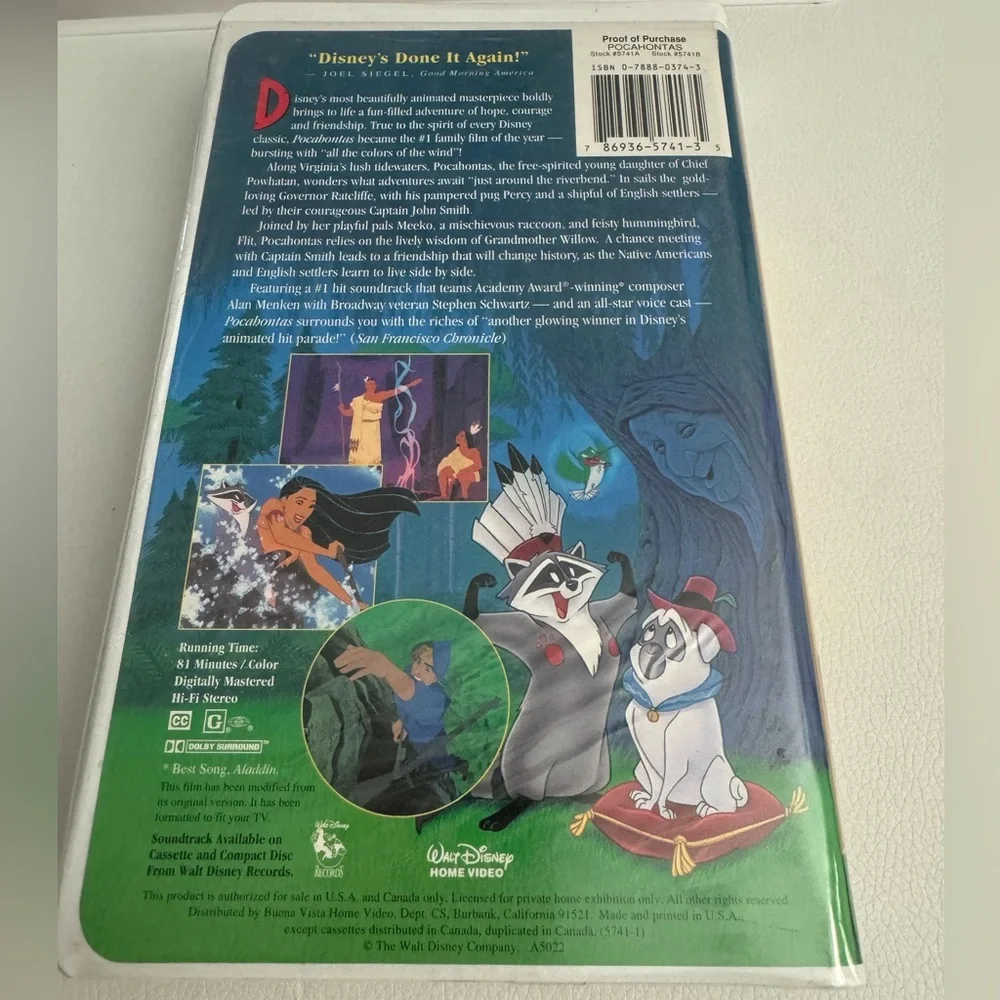Walt Disney Pocahontas VHS tape